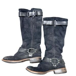 UGG Australia 'Dree' Suede Harness Boots Size 7 Weathered Black Suede Knee High